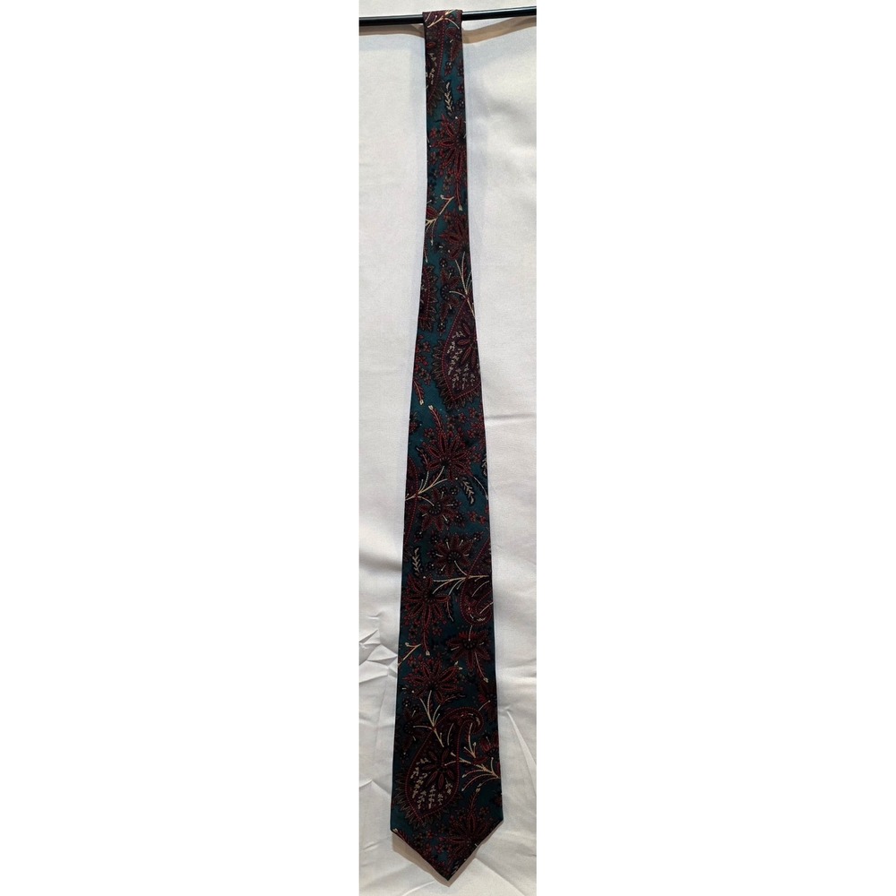 Vintage Mario Valentino Teal Burgundy Paisley 100% Italian Silk Men's Neck Tie